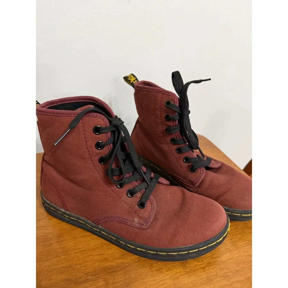 Dr.‎ Martens Kids Burgundy Canvas Lace Up Boots AirWair Maroon boot youth 5